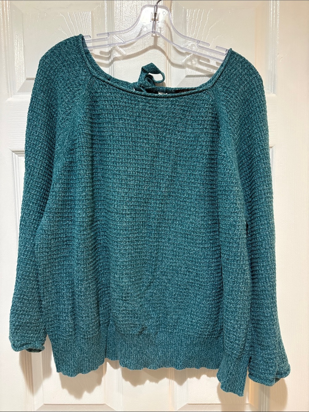 Ann Taylor Factory Teal Textured Knit Boatneck Sweater